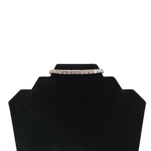 Silver Tone Metal Elasticized Rhinestone Square Links Signed NM Stretch Bracelet